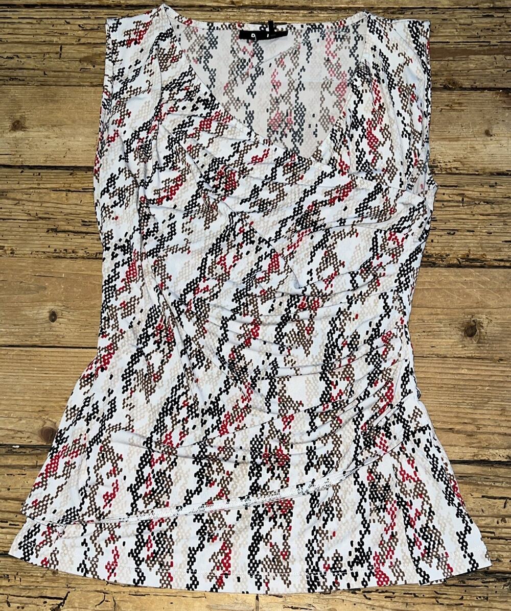 DKNY Women’s Size M Crepe Ruched Multicolor Sleeveless Wrap Top NWOT